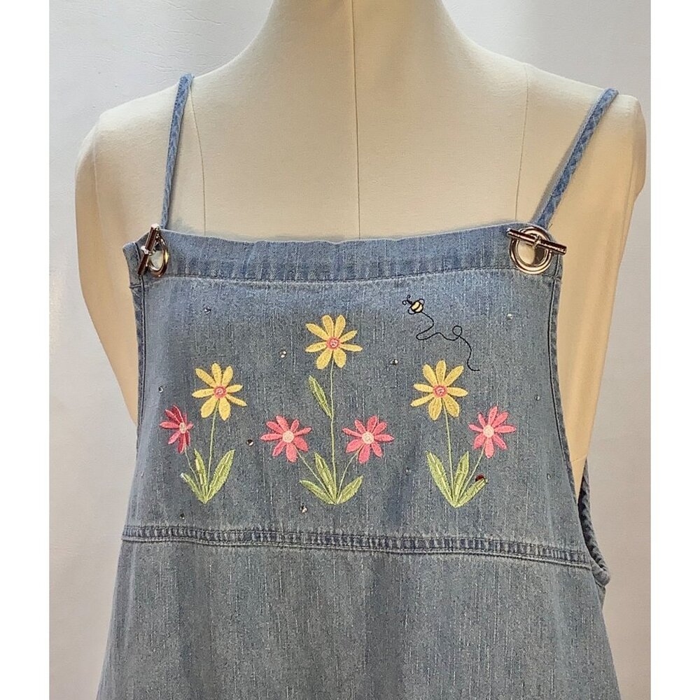VTG Quacker Factory Dress Size 14 Embroidered Flowers Cottage Core Casual - Picture 5 of 9